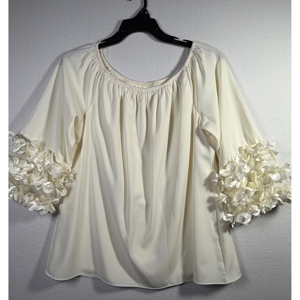 Prelude Blouse Womens XL Ivory Excellent 3D Floral Sleeve Off Shoulder Top